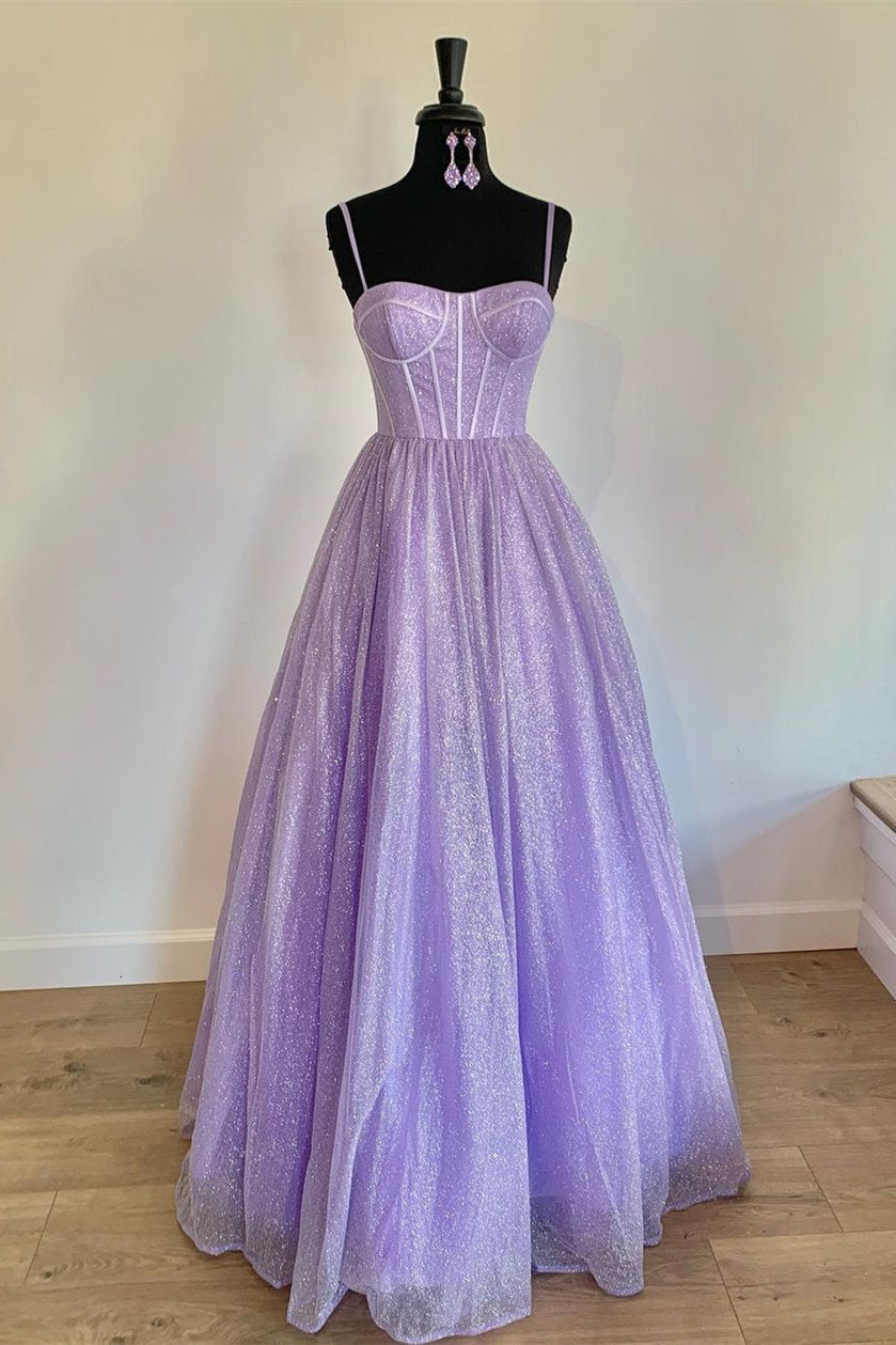 A-Line Lavender/Light Blue/Pink Straps Long Formal Dress Charming Prom Dress - FashionDia