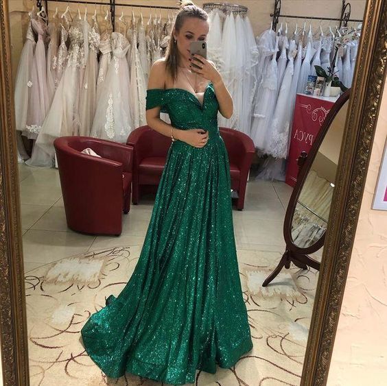 Bling Bling Sequin Evening Prom Dresses,Women Party Off-the-Shoulder A-Line Party Gowns - FashionDia