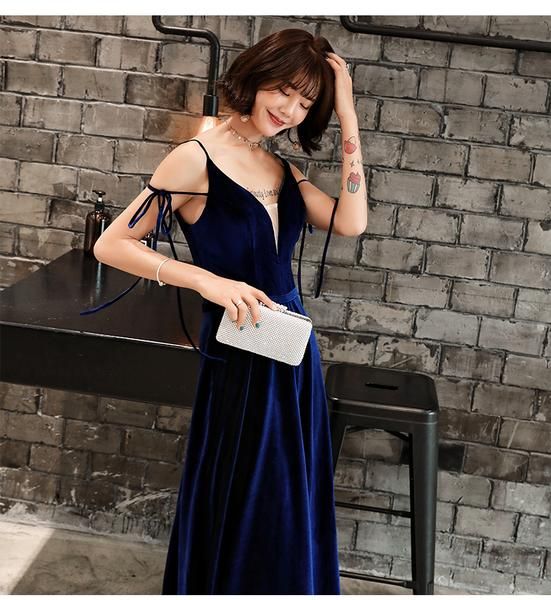 Beautiful Velvet Party Dress, Straps Long Prom Dress - FashionDia
