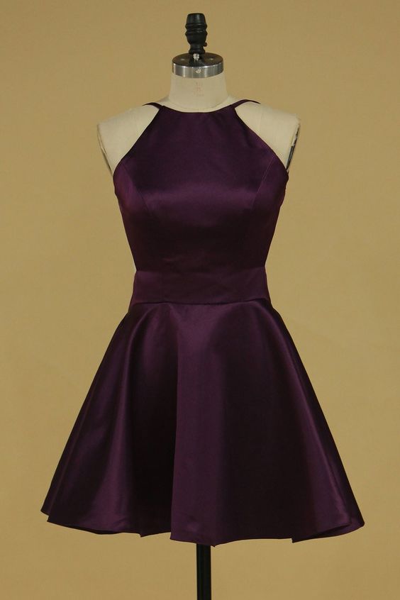 Cocktail Dress A-Line Spaghetti Straps Satin Simple Homecoming Dress - FashionDia