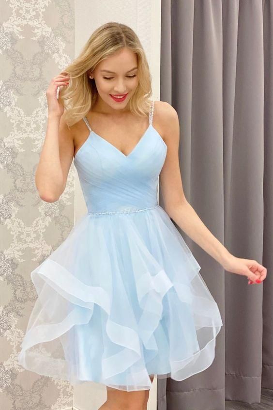 Light Blue Homecoming Dress, Short Prom Dress, Back to School Party Gown - FashionDia