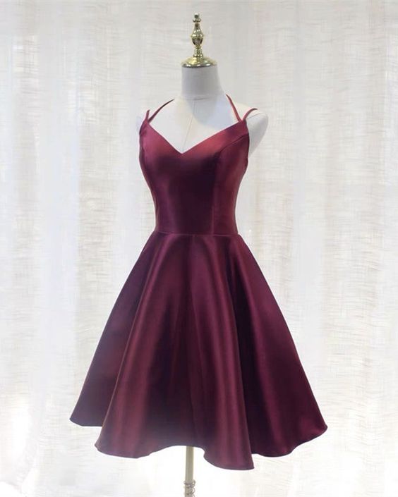 Cute A-Line Satin Dresses Short Party Dress Simple Homecoming Dress - FashionDia