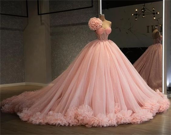 Ruffles Ball Gown Quinceanera Dress Pink Pleats Spaghetti Strap Puffy Sweet 16 Dresses - FashionDia