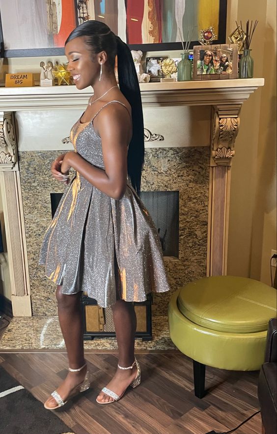 Freshman Homecoming dress Glitter Straps Party Dress - FashionDia