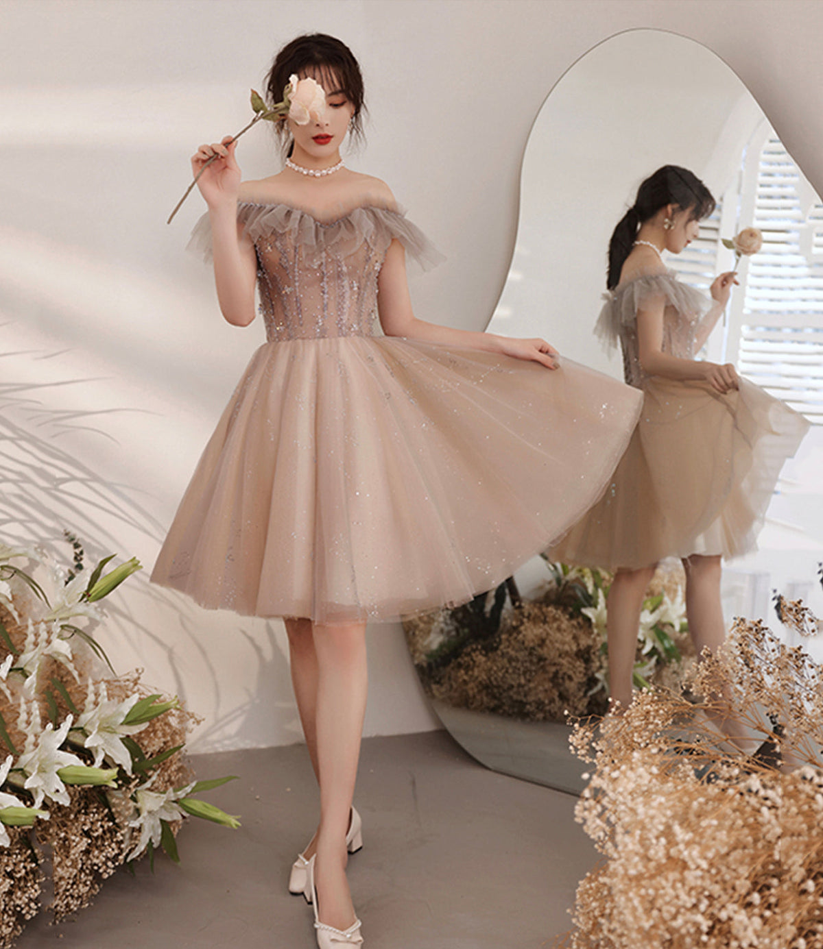 Cute tulle short A-Line prom dress party dress - FashionDia