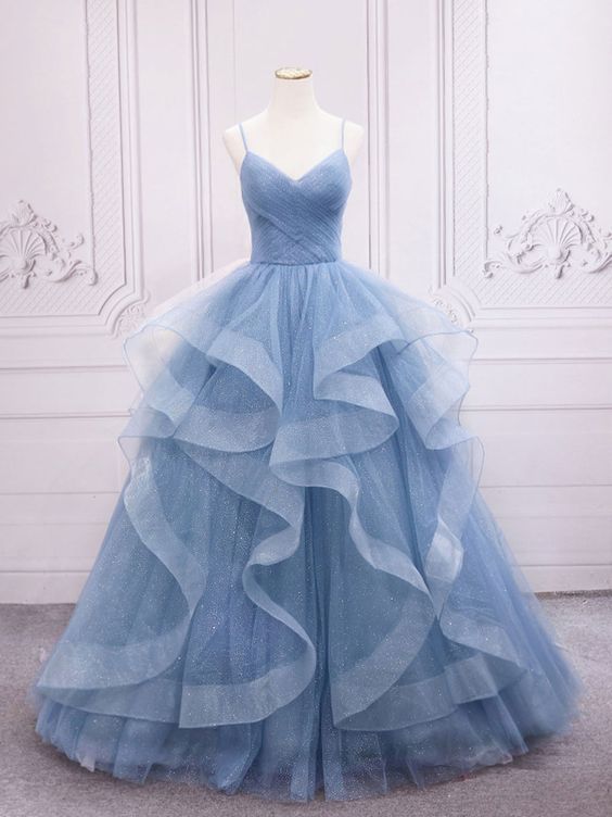 A-Line tulle long prom dress dress,tulle sweet 16 dress - FashionDia