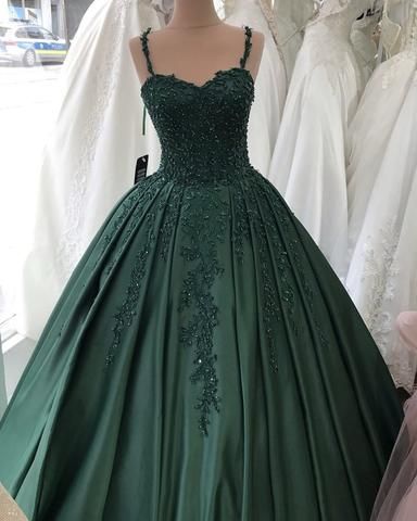 Spaghetti Straps Quinceanera Dresses Sweetheart Ball Gown Lace Beaded - VelvetHem