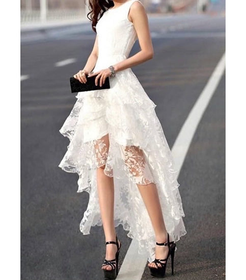 High Low Wedding Dresses A-line Asymmetrical Ivory Sexy Lace Bridal Gown Party Dress
