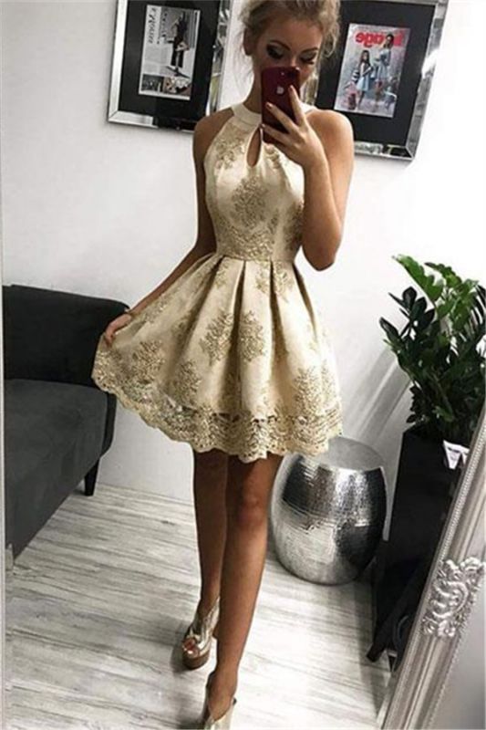 Elegant Halter Appliques Sleeveless Short Homecoming Dresses - FashionDia