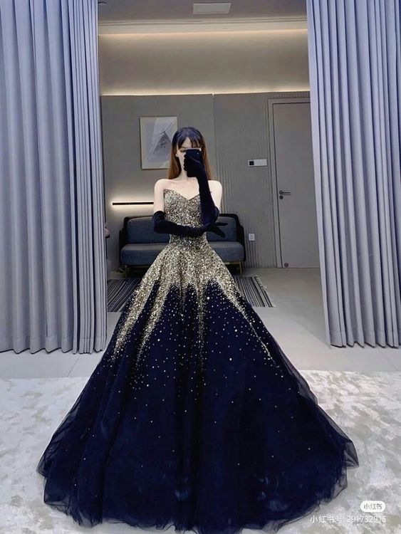 Sweetheart Blue Tulle Ball Gown Sparkly Sweet 16 Dress - VelvetHem