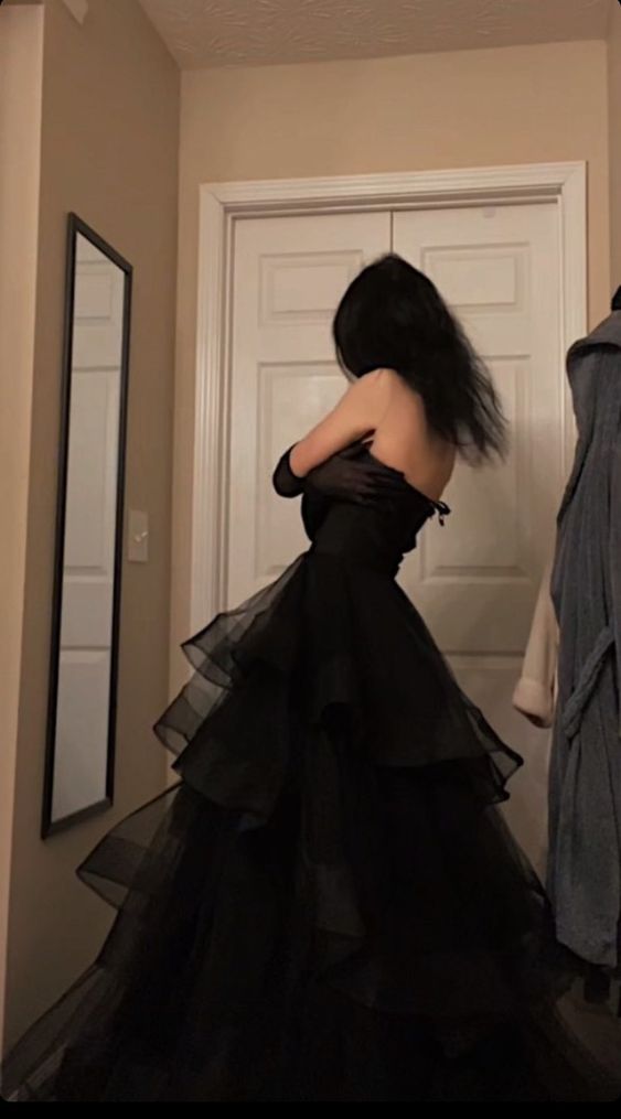 Black Rufflue Prom Dress Long Prom Dress Sweetheart Eveninng Dress - FashionDia