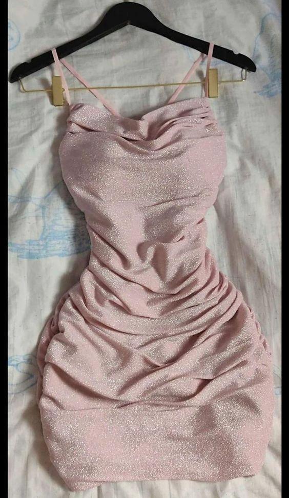 Glitter Pink Dress Sexy Club Dress Pink Mini Homecoming Dress Y680 by simplepromdress