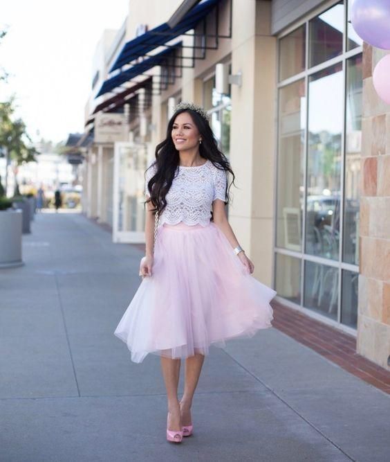 Two Piece Tulle Homecming Dress, Top White Lace Homecoming Dress - FashionDia