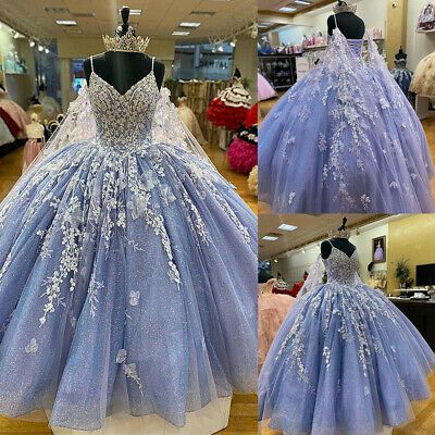 Lilac Quinceanera Dresses Spaghetti Straps Sweet 15 Ball Gown Lace Applique Bead - VelvetHem