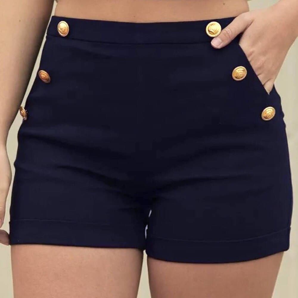 Plus Size Button Solid High waisted Elastic Shorts Pockets Bermuda Fashion High Quality Slim Shorts Women Drop Shipping