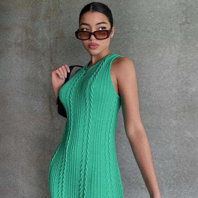 DressBetty - Solid Color Knitted Sleeveless Round Neck Dress - View 6 | VelvetHem
