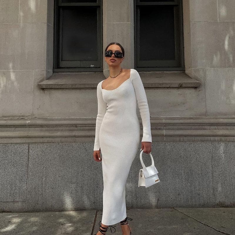 DressBetty - Square Neck Long Sleeve Soft Sweater Dress - View 4 | VelvetHem