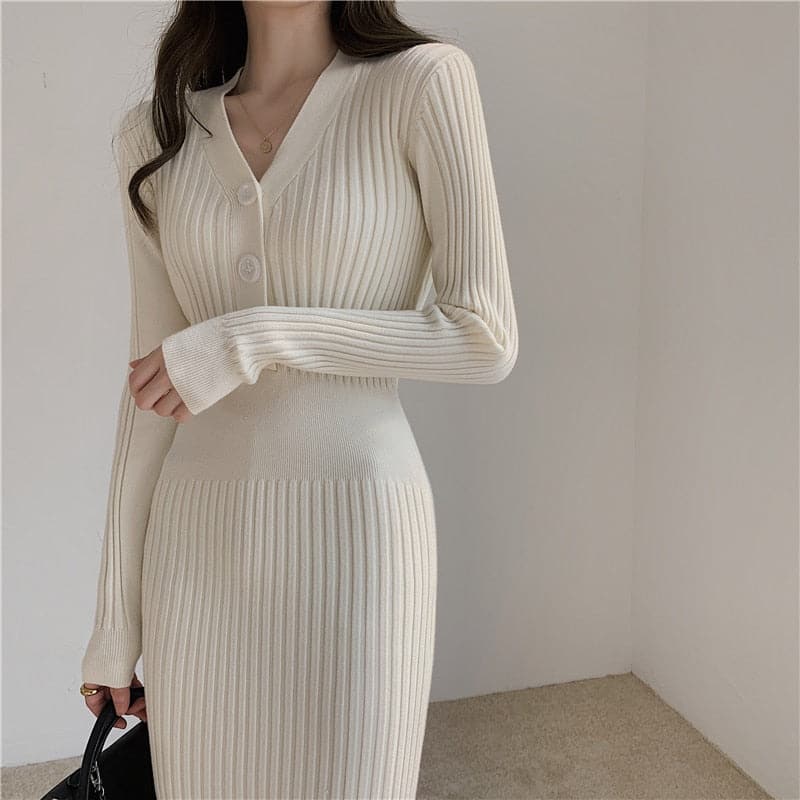 DressBetty - Women Slim Vintage Knitted Long Sleeve Sweater Dresses - VelvetHem