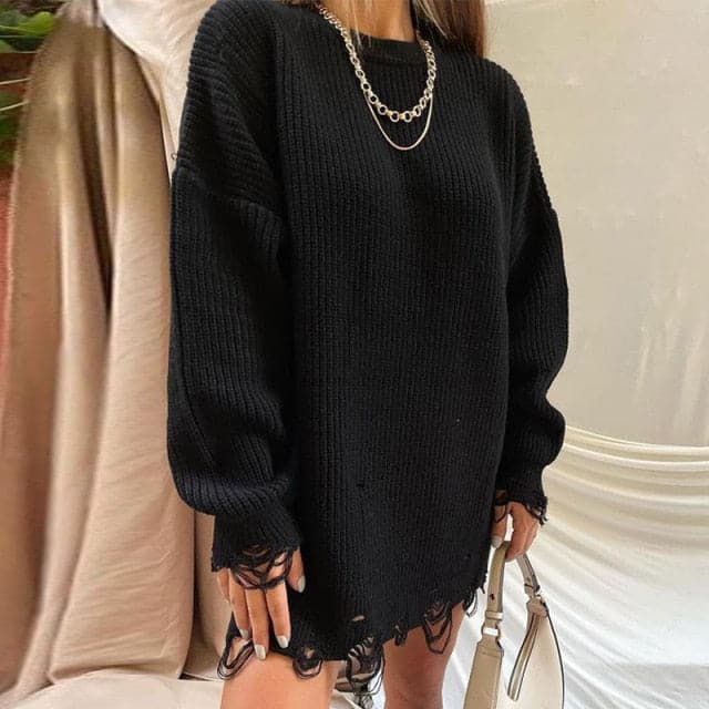 DressBetty - Knitted Long Sleeve Loose Sweater Dress - View 2 | VelvetHem