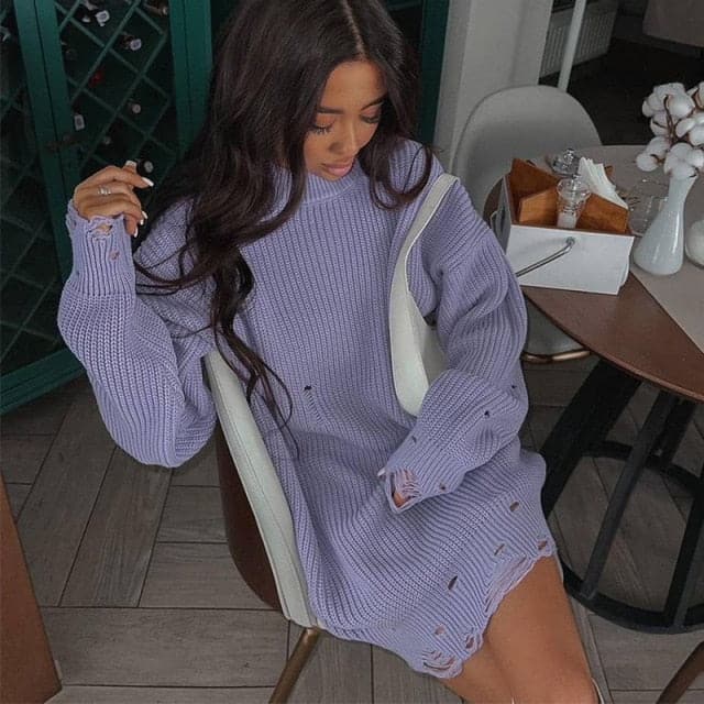 DressBetty - Knitted Long Sleeve Loose Sweater Dress - View 5 | VelvetHem