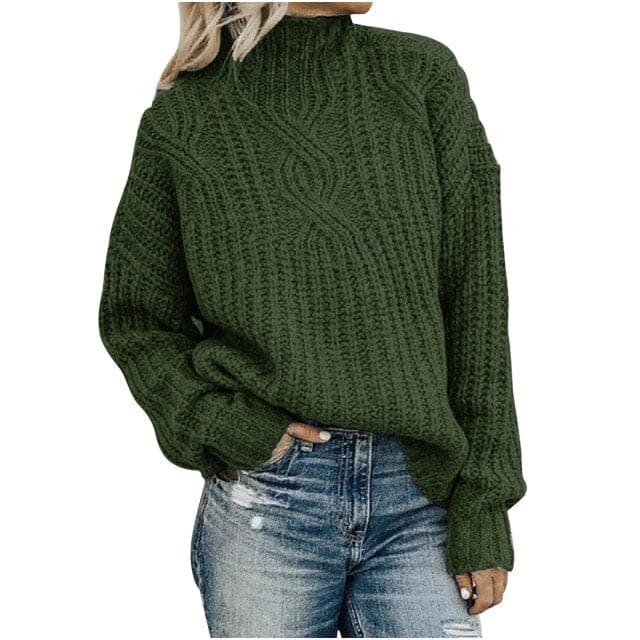 DressBetty - Turtleneck Jacquard Sweater Women Vintage Casual Loose Solid Long Sleeve Temperament Commute Knitted Pullover Top Pull - View 3 | VelvetHem