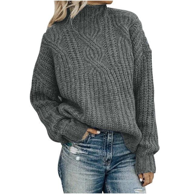 DressBetty - Turtleneck Jacquard Sweater Women Vintage Casual Loose Solid Long Sleeve Temperament Commute Knitted Pullover Top Pull - View 5 | VelvetHem