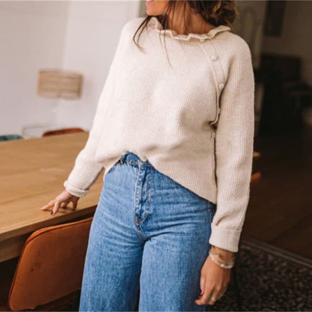 DressBetty - Women Casual Sweater Spring Autumn Long Sleeve Basic Knitted Tops Loose Pullover White Khaki Sweaters for Women - View 5 | VelvetHem