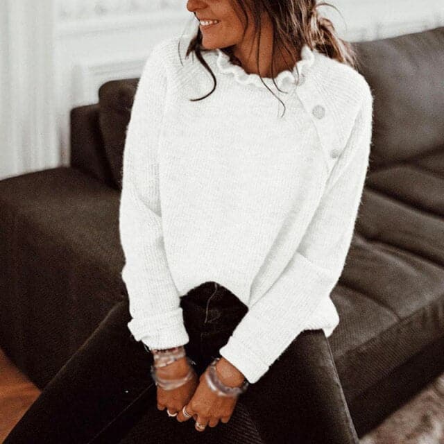 DressBetty - Women Casual Sweater Spring Autumn Long Sleeve Basic Knitted Tops Loose Pullover White Khaki Sweaters for Women - View 3 | VelvetHem
