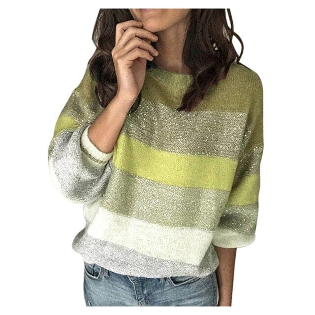 DressBetty - Sweaters Women Korean Harajuku Casual Loose Stripe Stitching Commute Jacquard Knitted Pullover Women Jumper - View 3 | VelvetHem