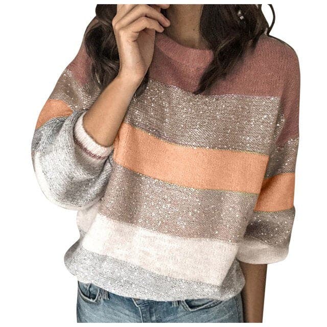 DressBetty - Sweaters Women Korean Harajuku Casual Loose Stripe Stitching Commute Jacquard Knitted Pullover Women Jumper - View 4 | VelvetHem