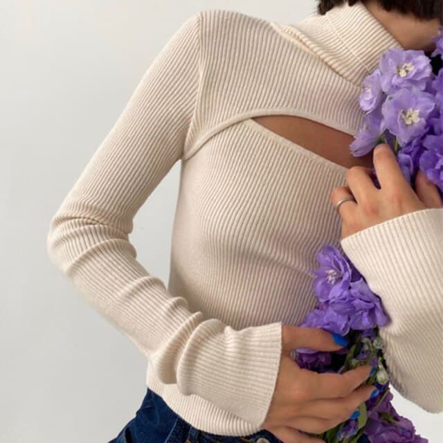 DressBetty - Women's Long Sleeve Slim Turtleneck Pullovers Autumn New Solid Hollow Out Fashion Sweater Ladies Ofiice Lady Clothes - View 4 | VelvetHem