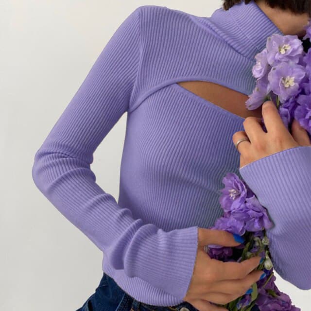 DressBetty - Women's Long Sleeve Slim Turtleneck Pullovers Autumn New Solid Hollow Out Fashion Sweater Ladies Ofiice Lady Clothes - View 5 | VelvetHem