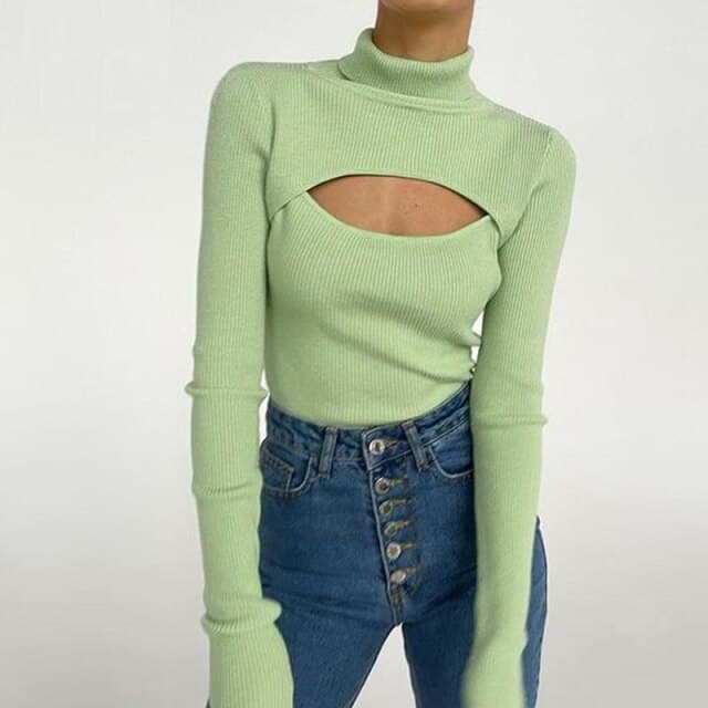 DressBetty - Women's Long Sleeve Slim Turtleneck Pullovers Autumn New Solid Hollow Out Fashion Sweater Ladies Ofiice Lady Clothes - View 2 | VelvetHem