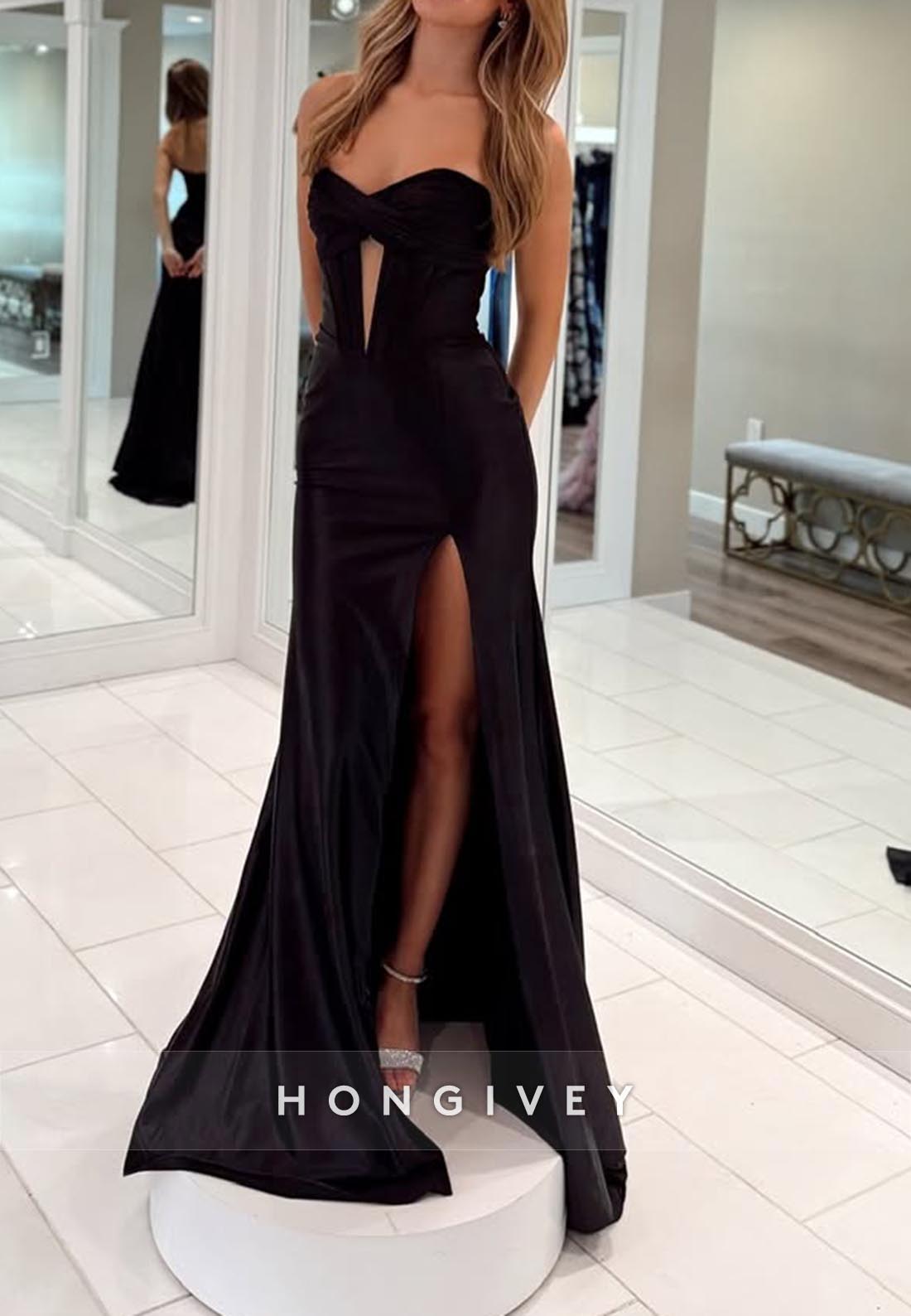 Sweetheart Ruched High Slit Mermaid Sexy Evening Prom Dresses