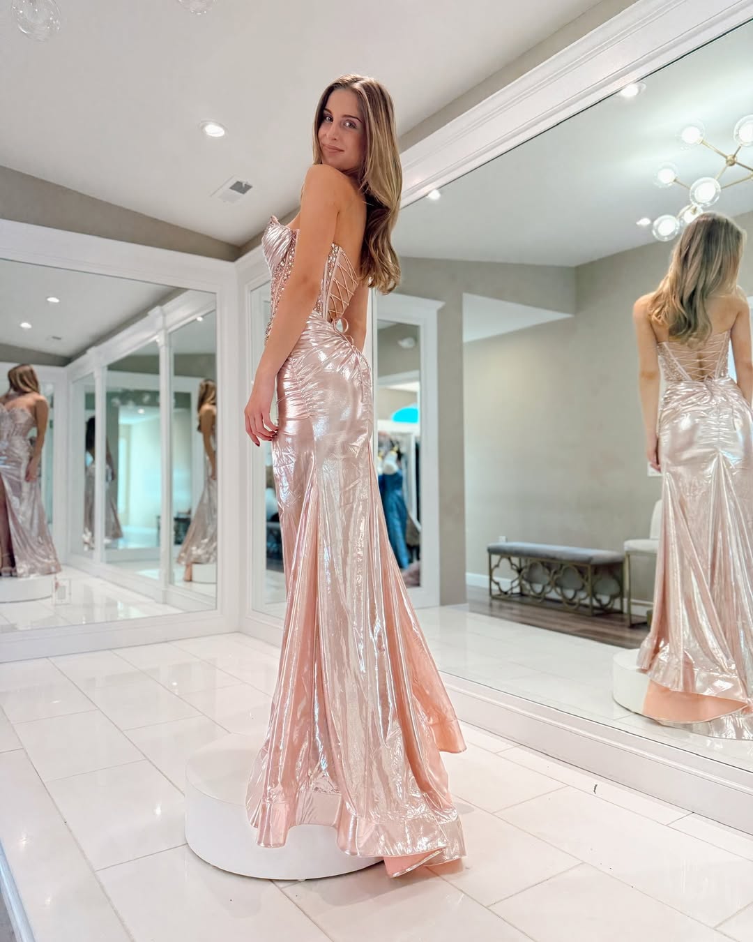 Sweetheart Corset Rhinestone High Slit Guest Long Prom Dresses With Sweep Train