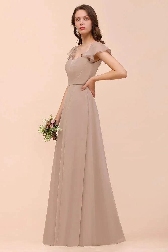Puff Sleeve Khaki Bridesmaid Dress Side Spolit Maid of honor dress (ZD12990)