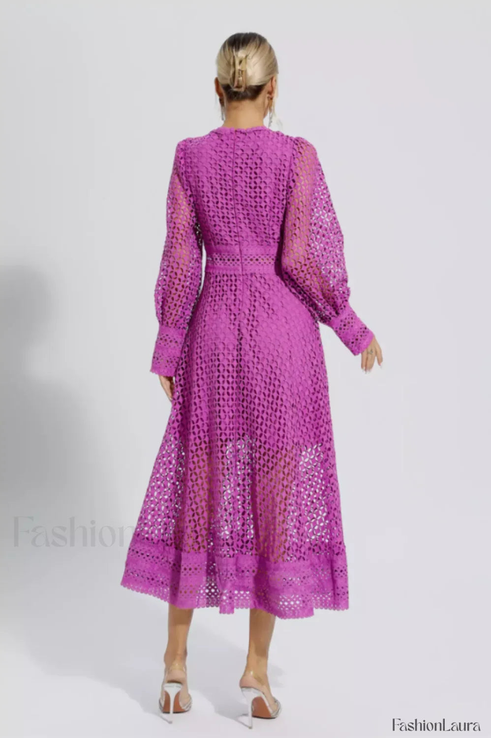 Puff Sleeves Fit Charming & Flare Midi Dress