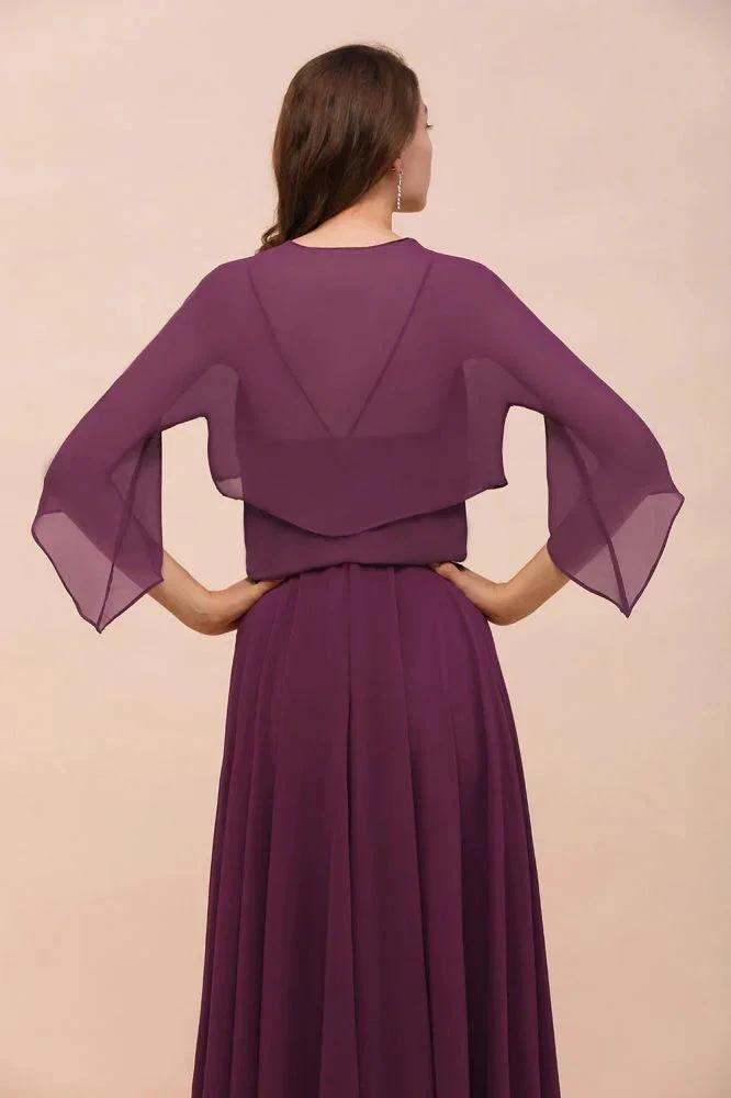 Purple Bridesmaid Dress with Wraps Spaghetti Straps Floor Length Casual Dress (ZD12996)