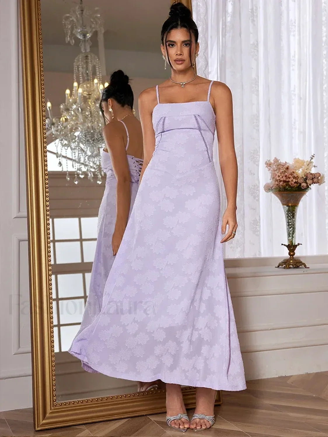 Purple Spaghetti Lace Maxi Dress