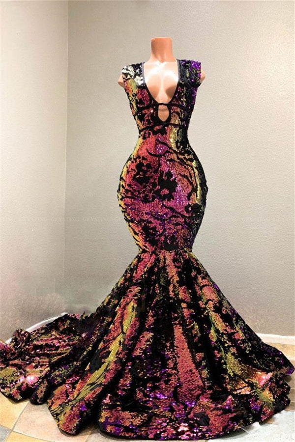 Radiant Sequins V-Neck Sleeveless Court Train Mermaid Prom Dresses