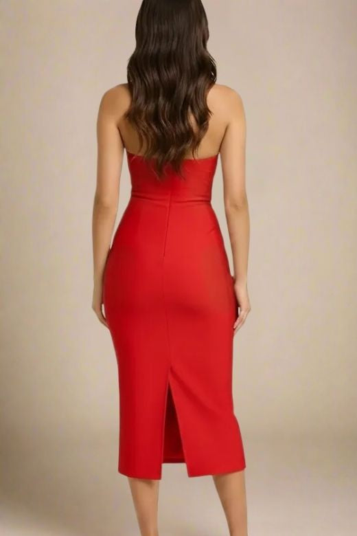 Raya Bodycon Midi Dress - Lipstick Red