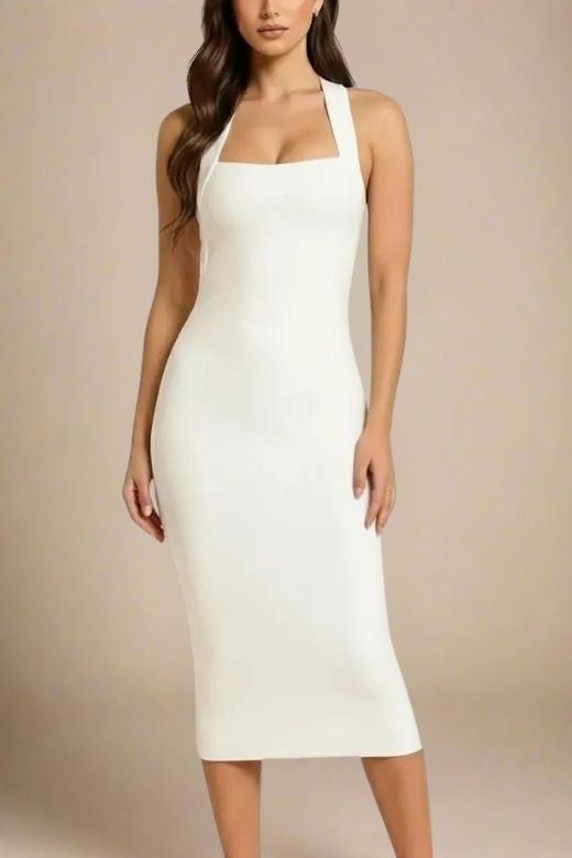 Raya Bodycon Midi Dress - White Pearl