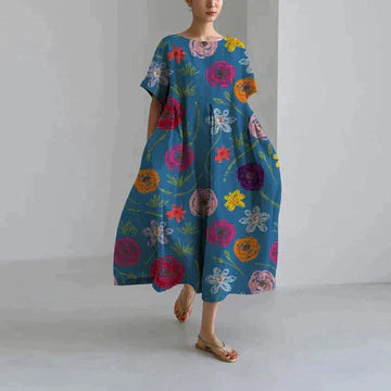 Regan Effortless Long Summer Dress with Floral Print for Women Premium Wardrobe Essential