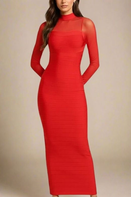 Robin Long Sleeve Bandage Maxi Dress - Lipstick Red