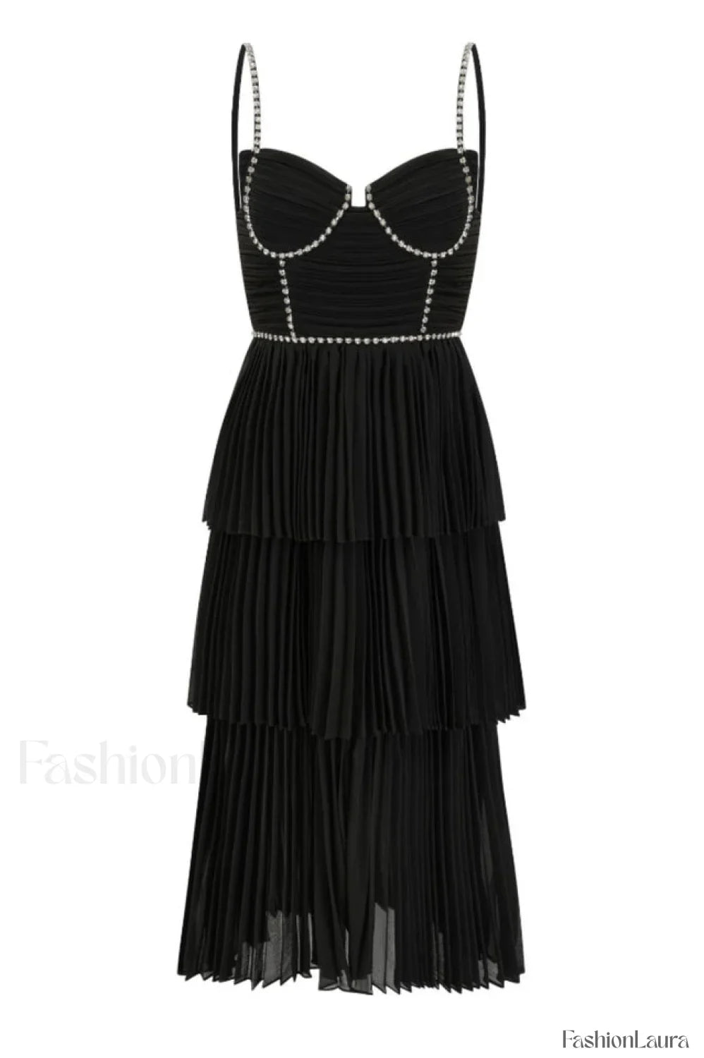 Rochie Black Tiered Charming Jewel Chiffon Dress