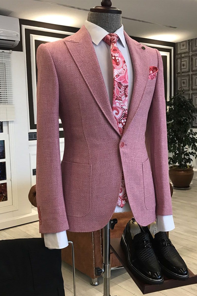 Rock Pink Peaked Lapel One Button Slim-Fit Men's Prom Suits