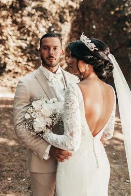 Romantic Backless Long Sleeves Mermaid Wedding Dresses (ZD14628)