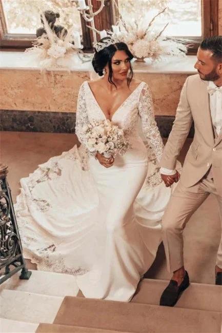 Romantic Backless Long Sleeves Mermaid Wedding Dresses (ZD14628)
