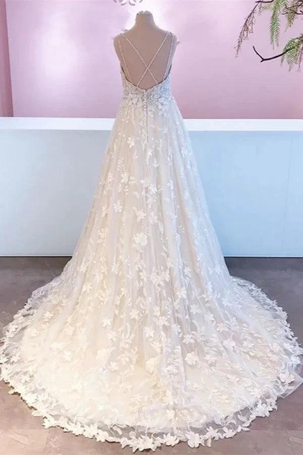 Romantic Long A-Line Sweetheart Appliques Lace Tulle Wedding Dress (ZD15241)
