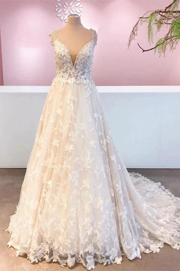 Romantic Long A-Line Sweetheart Appliques Lace Tulle Wedding Dress (ZD15241)